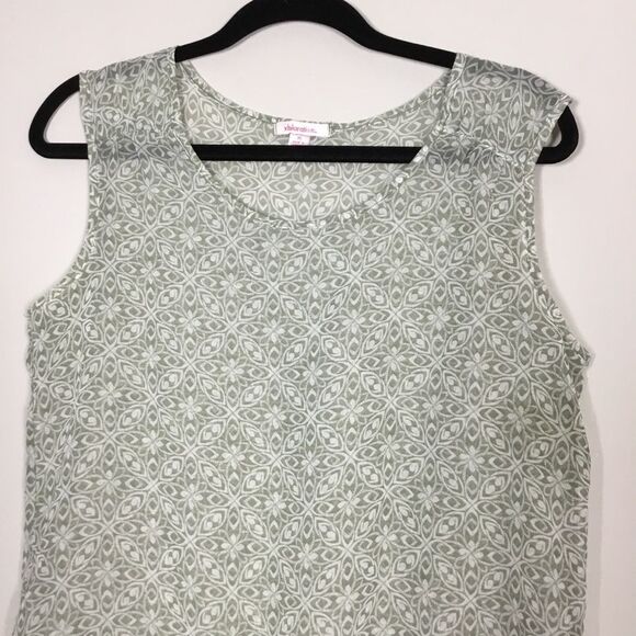 Sheer green and white sleeveless floaty top drawstring drop waist cottagecore M - Picture 2 of 7